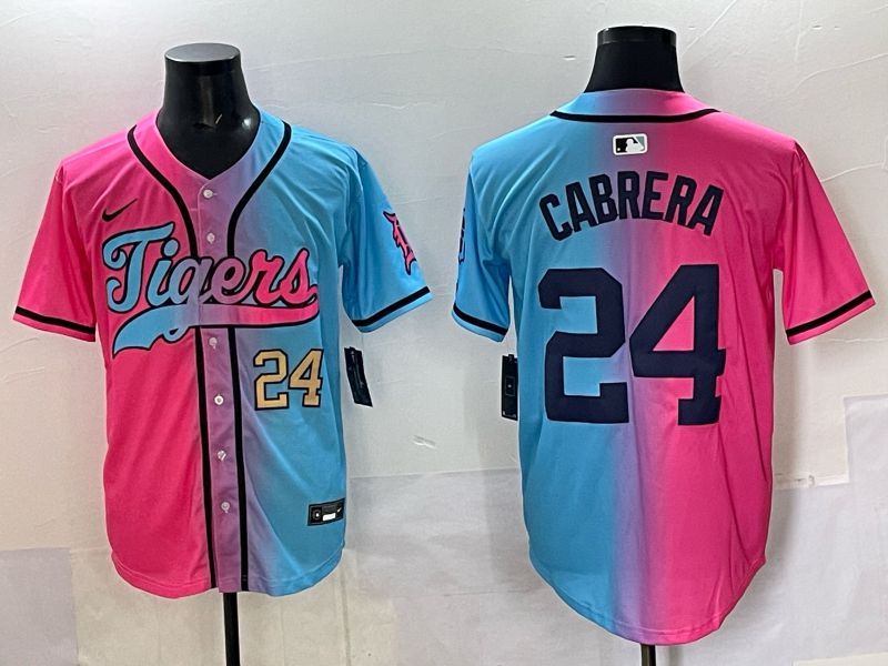 Men 2025 Detroit Tigers #24 Cabrera Blue pink Game Nike MLB Jersey style 02